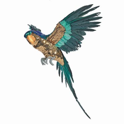 Peacock Blue with Gold Sequins Large Macaw L80cm