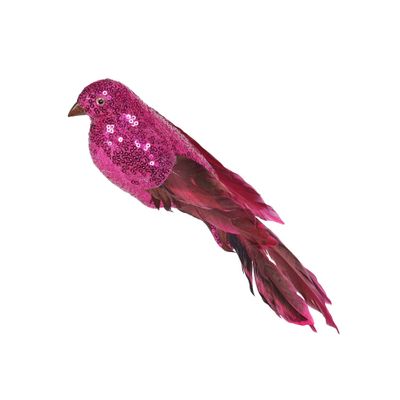 Hot Pink Sequin and Feather Bird with Clip L30cm