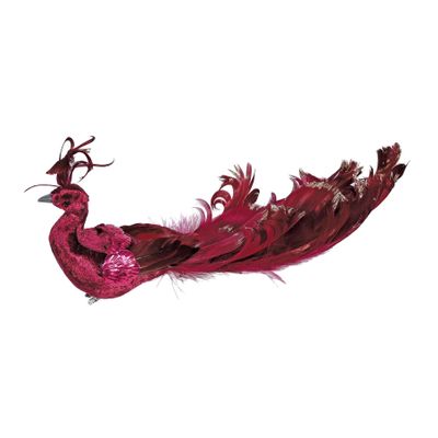 Burgundy Velvet Peacock with Clip L26cm