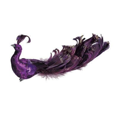 Purple Velvet Peacock with Clip L26cm