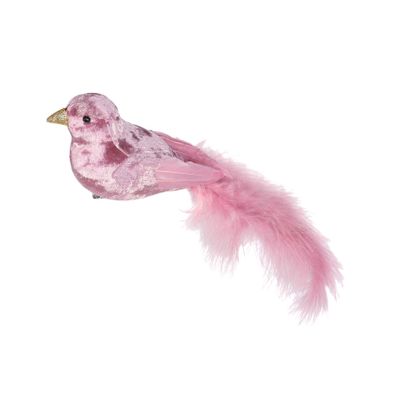 Dusky Pink Velvet Bird With Clip L30cm