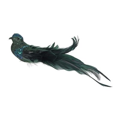 Peacock Green Glitter Bird with Clip L23cm