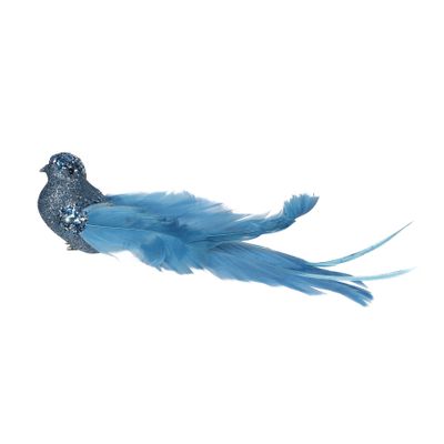 Mid Blue Glitter Bird with Clip L23cm