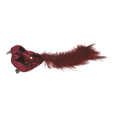 Burgundy Velvet Bird Glitter Wings with Clip L20cm