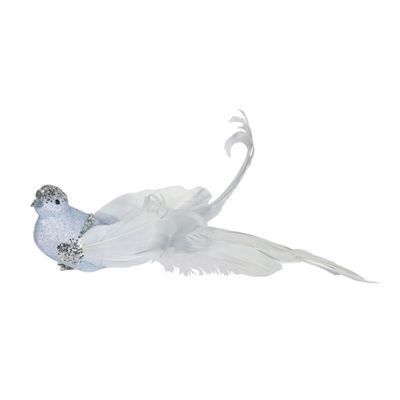 Silver Glitter Bird with Clip L23cm