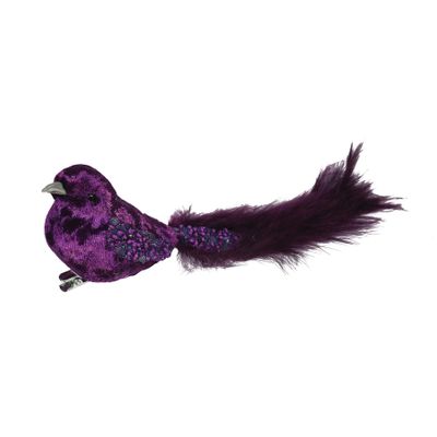 Purple Velvet Bird Glitter Wings with Clip L20cm