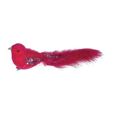 Hot Pink Velvet Bird Glitter Wings with Clip L20cm