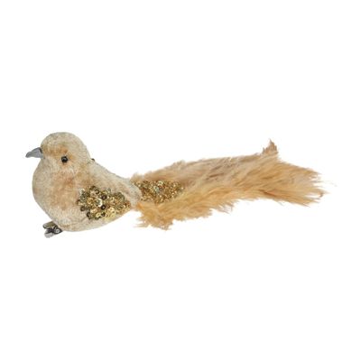 Gold Velvet Bird Glitter Wings with Clip L20cm