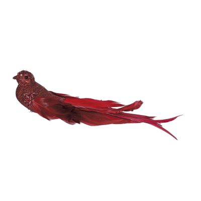 Burgundy Glitter Bird with Clip L23cm