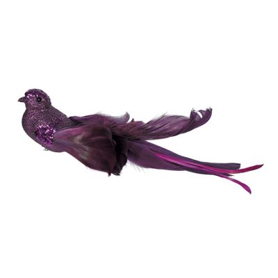 Purple Glitter Bird with Clip L23cm