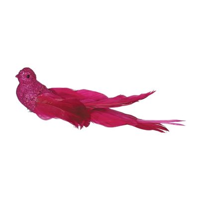 Hot Pink Glitter Bird with Clip L23cm