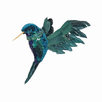 Peacock Blue Velvet Humming Bird L11cm