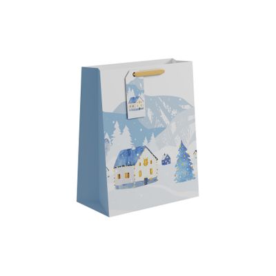 Snowy House Scene Gift Bag L -33 x 26cm