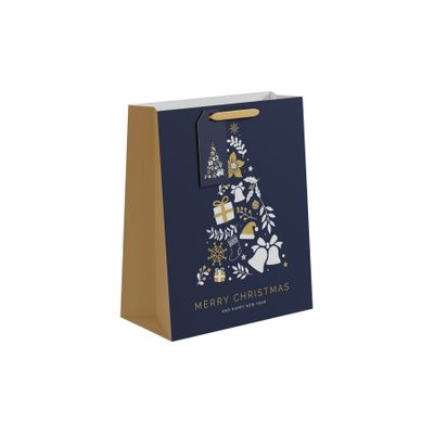 Blue & Gold Merry Christmas Tree L - 33 x 26.5cm