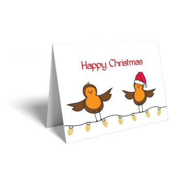 Folded Card - Happy Christmas Robins - Pk25