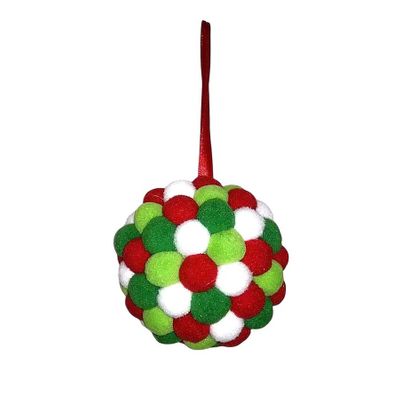  I Stole Christmas Pom Pom Ball Hanging Decoration - Green/Red/White - 10cm