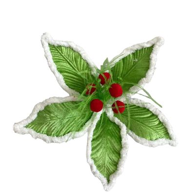 I Stole Christmas Poinsettia Pick - Lime Green/Red/White - 17cm