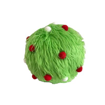 I Stole Christmas Furry Green Ball - Lime Green with Red/White Pom Poms - 10cm