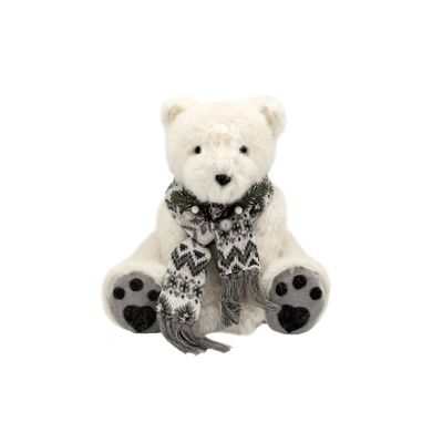 White Sitting Bear with Christmas Scarf -H25cm