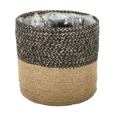 Two-Tone Jute Braided Rope Basket ( Black & Natural ) Dia18xH18cm