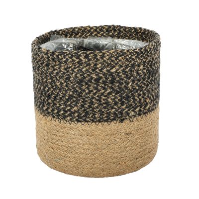 Two-Tone Jute Braided Rope Basket ( Black & Natural ) Dia16xH16cm
