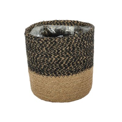 Two-Tone Jute Braided Rope Basket ( Black & Natural ) Dia14 x14cm