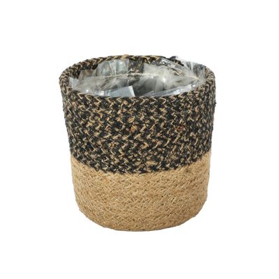 Two-Tone Jute Braided Rope Basket ( Black & Natural ) Dia12x12cm