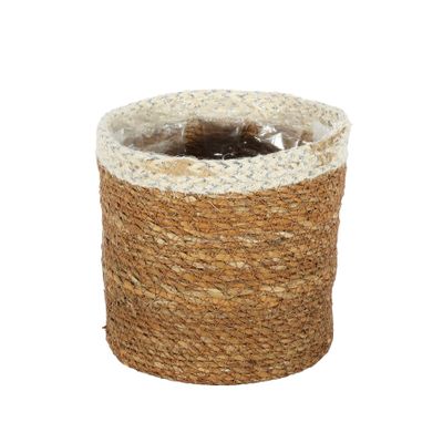 Hogla Basket With liner ( Natural & Silver - Dia14 x H14cm