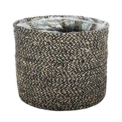 Jute Braided Rope Basket with Liner ( Natural & Black ) - Dia22 x H19cm