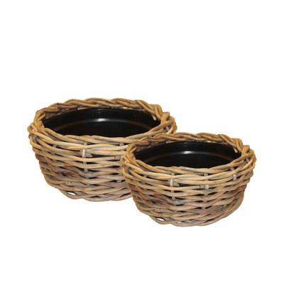Drypot Rattan Baskets - Set of 2 - Grey - Dia56cm x H26cm & Dia40cm x H20cm