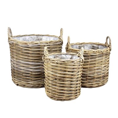 Rattan Baskets with handles - Set of 3 - Grey                                   