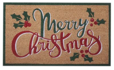 Doormat - Merry Christmas with Holly Sprigs - 45x75cm