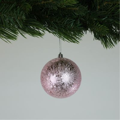 Crackle Pink Baubles (10cm) (4 Pieces)
