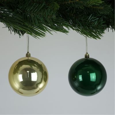 Pearlised Green / Gold Baubles (10cm) (4 Pieces)