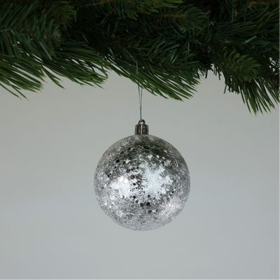Crackle Silver Baubles (10cm) (4 Pieces)