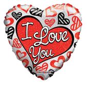 I Love You Red and Black Hearts Holographic (18inch)