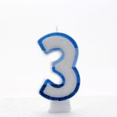 Blue 3 Candle (Pack of 6)