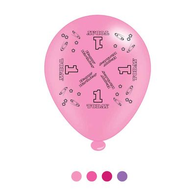 Age 1 Pink Birthday Latex Balloons  (6 pks of 8 balloons)