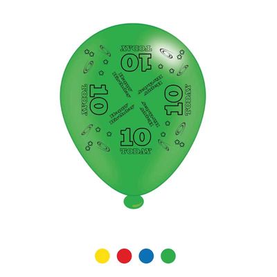 Age 10 Unisex Birthday Latex Balloons (6 pks of 8 balloons)