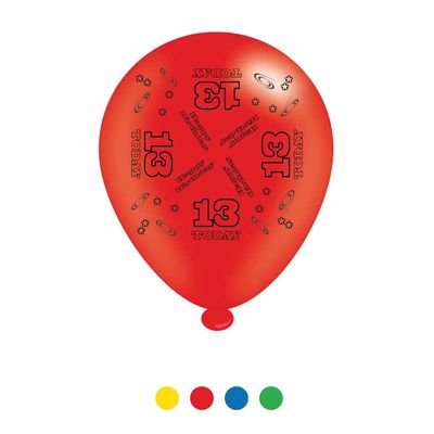 Age 13 Unisex Birthday Latex Balloons (6 pks of 8 balloons)