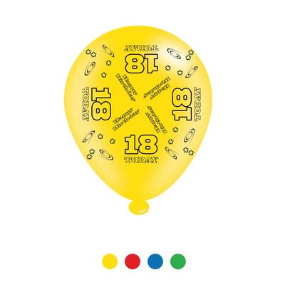 Age 18 Unisex Birthday Latex Balloons (6 pks of 8 balloons)