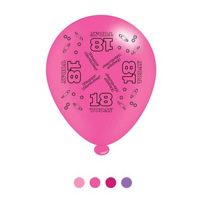 Age 18 Pink Birthday Latex Balloons (6 pks of 8 balloons)