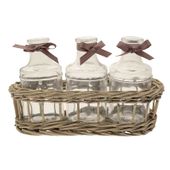 Glass Bottles in Basket 