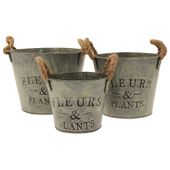 Fleurs Zinc Planter Set of 3 with Rope Handle 