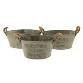 Fleurs Zinc Planter Set of 3 with Rope Handle 