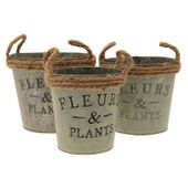 Fleurs Zinc Planter Set of 3 with Rope Handle 