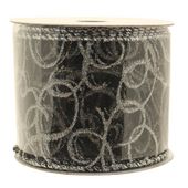 Black Organza with Swirls Ribbon  (2.5" x 10m)