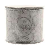 Silver Satin with Glitter Swirls  Ribbon  (2.5" x 10m)