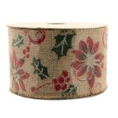 Natural Jute Holly/Poinsettia Ribbon  (2.5"x10m)