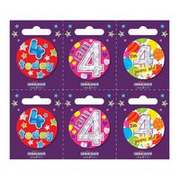 Age 4 Small Badges (6 assorted per perforated card) (5.5cm)  